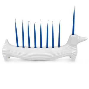 JONATHAN ADLER WHITE CERAMIC DACHSHUND MENORAH